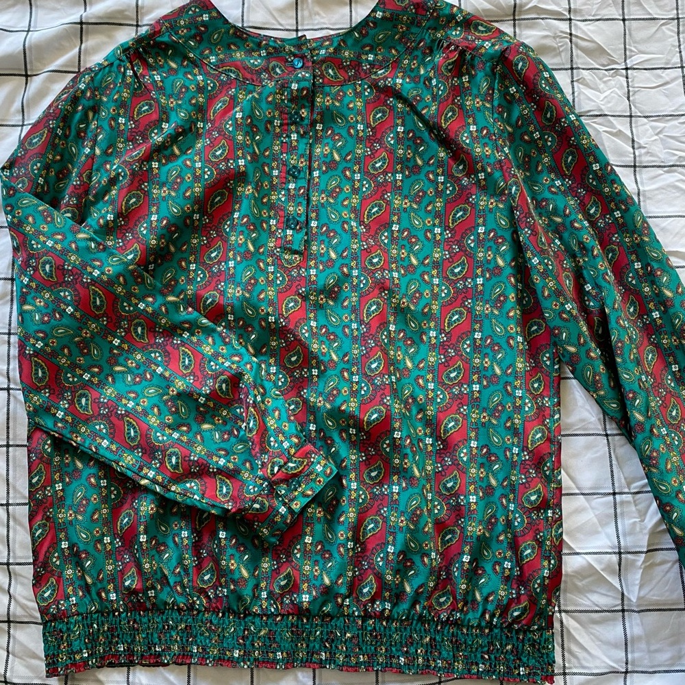 Pykettes Blouse Pull On Green/Red Boho Size 14